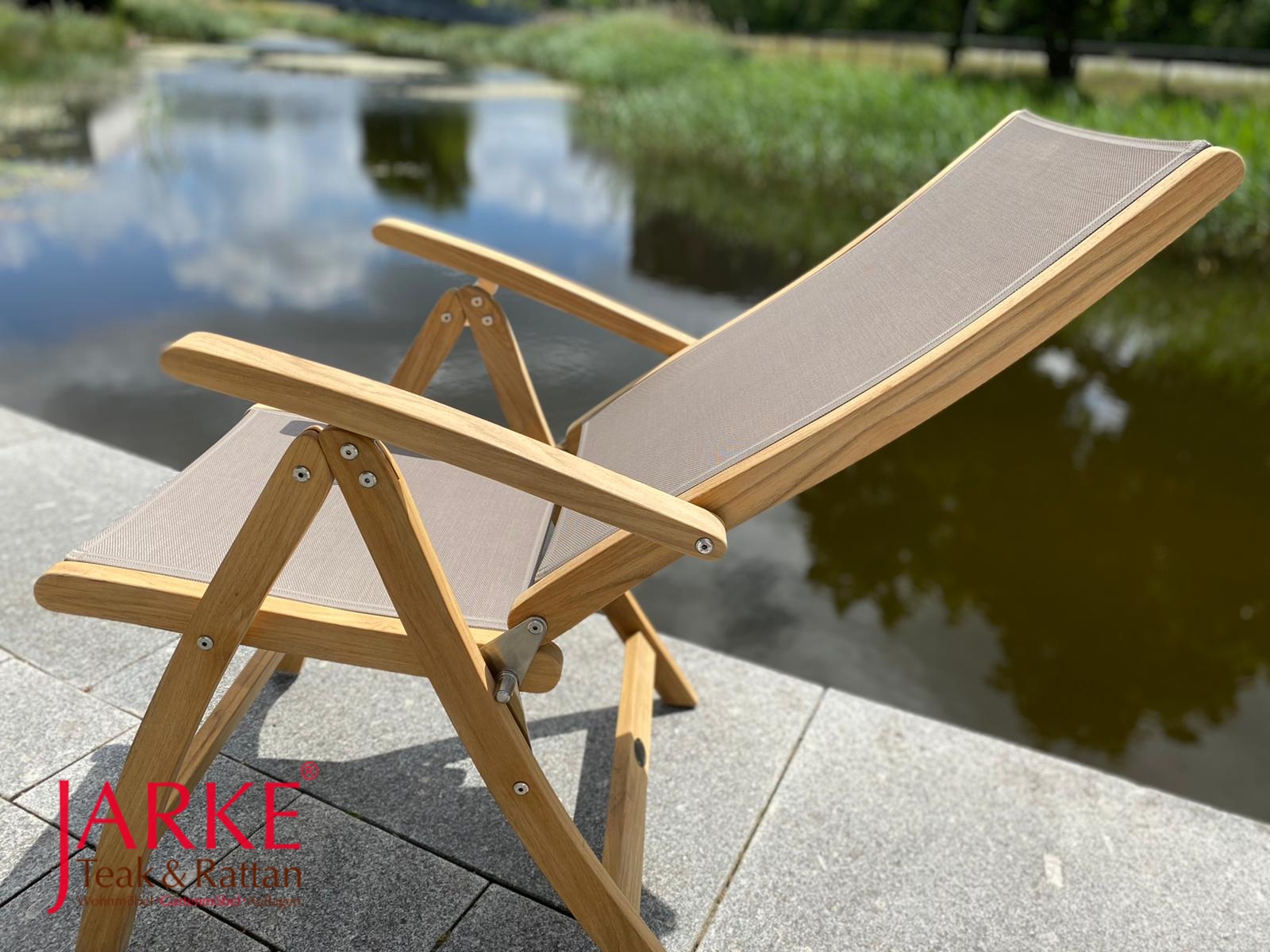 Teak Hochlehner Jil mit Bespannung in Taupe
