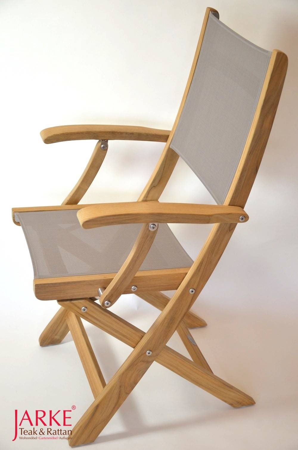 Teak Klappstuhl mit Outdoor Bespannung Taupe