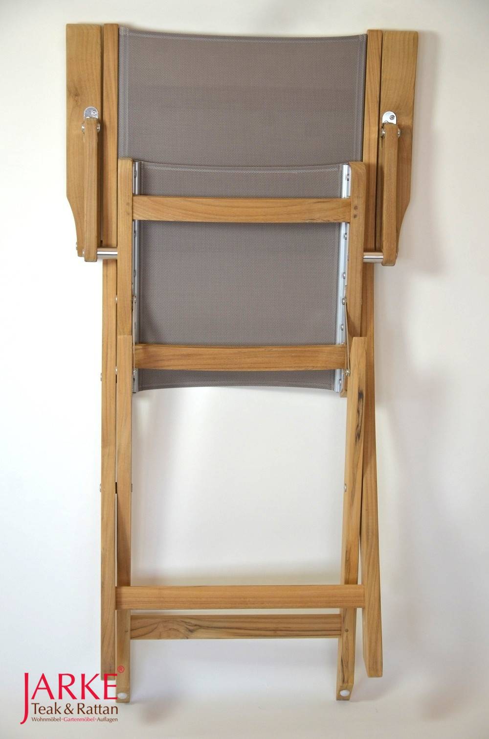 Teak Klappstuhl mit Outdoor Bespannung Taupe