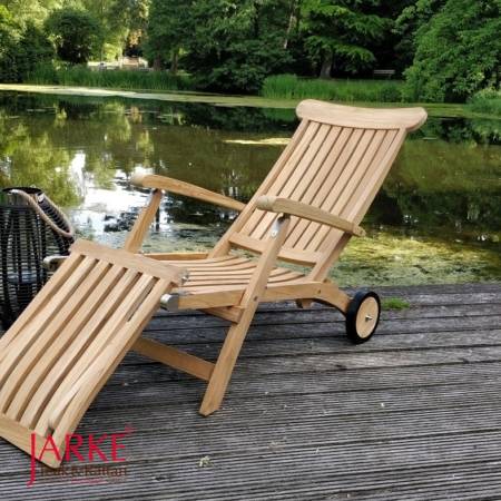 Premium Teak Deckchair "Alster", mit Rädern, annehmbares Fußteil und Edelstahlscharniere