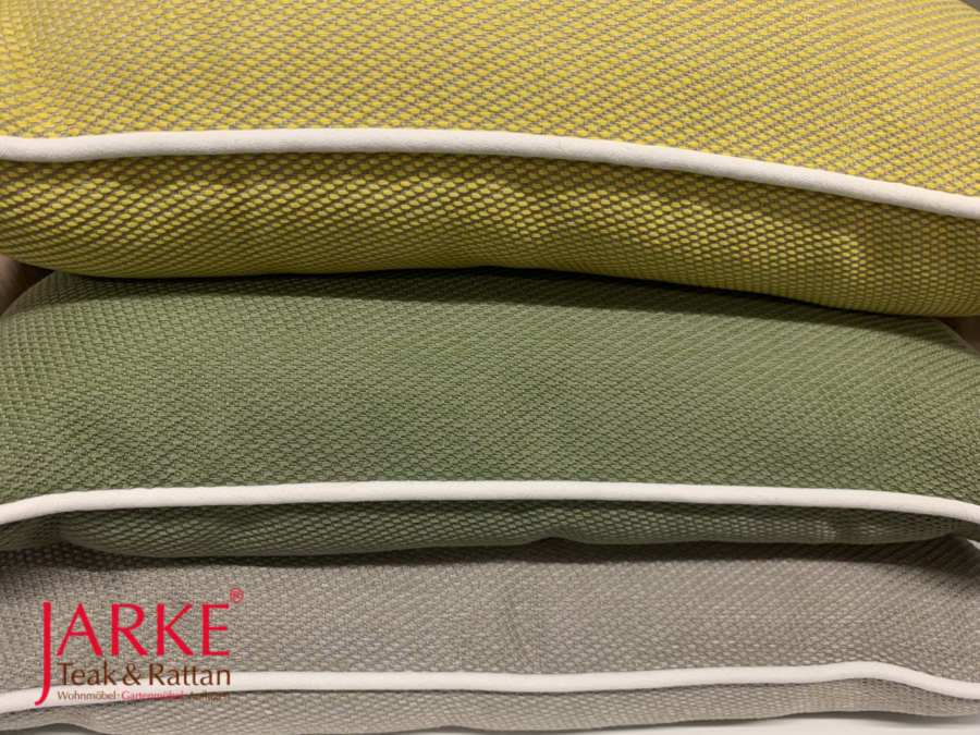 Outdoor Zierkissen aus Olefin mit Leinenstruktur, weißer Keder, div. Farben