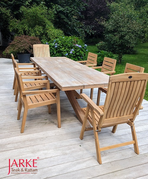 Teak Tisch Ava mit Stapelstuhl Zoe